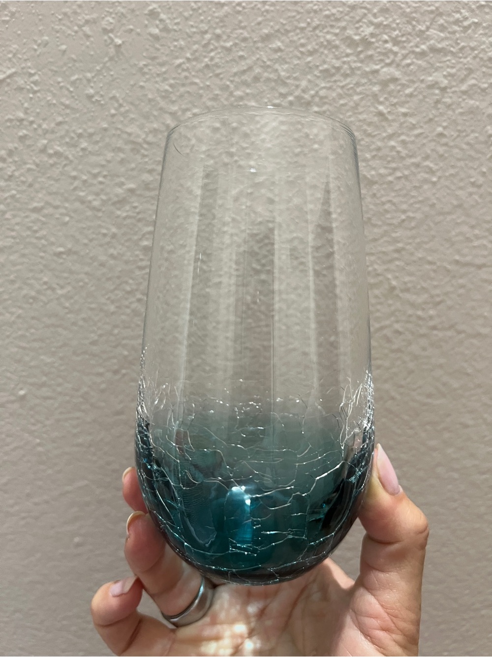 Pier 1 Blue Crackle Glass Teal Tumblers - Set of 6 Excellent Condition - Picture 4 of 8